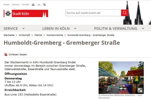 Wochenmarkt Köln-Humboldt/Gremberg Köln-Humboldt/Gremberg