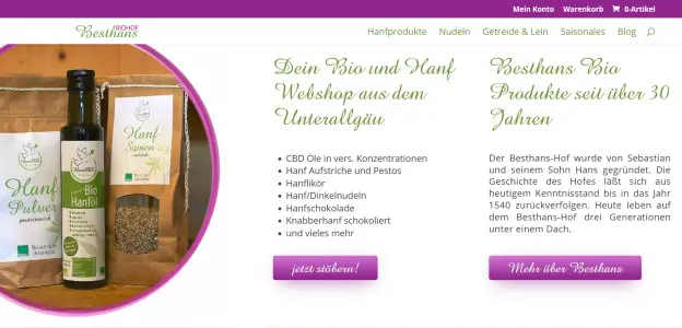 Besthans Bio- und Hanf-Webshop Kirchheim Derndorf