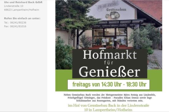 Hofheimer Hofmarkt für Genießer Lampertheim-Hofheim