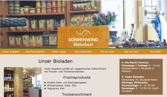 Naturkostladen Sonnenwind mit Bio-Lieferservice Neustadt-Rettin an der Ostsee