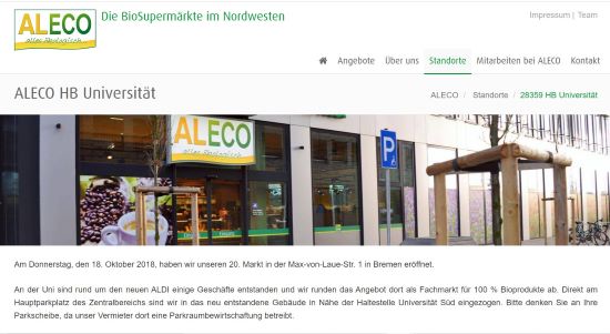 ALECO Biomarkt Bremen Uni Bremen