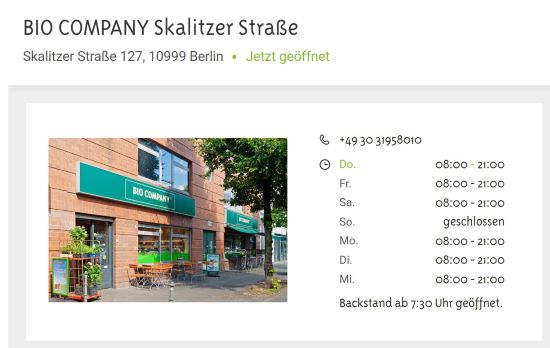 BIO COMPANY Skalitzer Straße Berlin-Friedrichshain-Kreuzberg