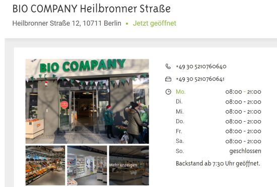 Berliner BIO COMPANY Heilbronner Straße Berlin-Halensee