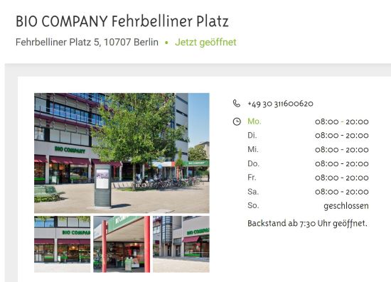 BIO COMPANY Fehrbelliner Platz Berlin-Wilmersdorf