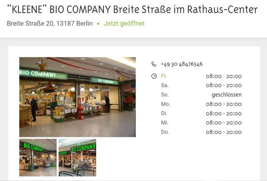 BIO COMPANY Breite Straße im Rathaus-Center Pankow Berlin-Pankow