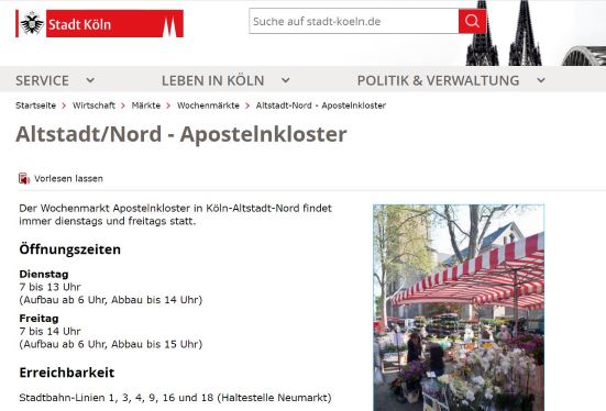 Kölner Wochenmarkt Apostelnkloster Köln-Altstadt-Nord