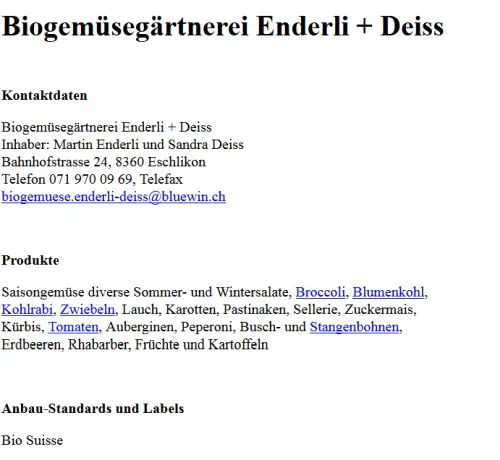 Biogemüse Enderli und Deiss Eschlikon