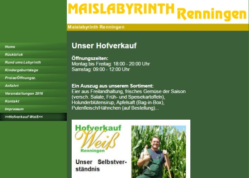 Hofverkauf Weiß - Maislabyrinth Renningen