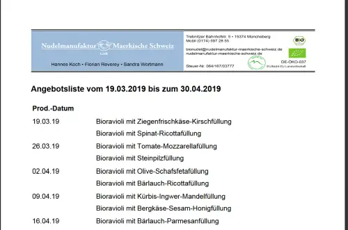 Nudelmanufaktur Märkische Schweiz  Müncheberg OT Obersdorf