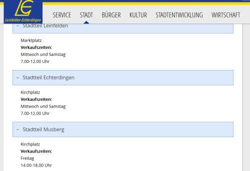 Wochenmarkt Leinfelden-Echterdingen Stadtteil Musberg Leinfelden-Echterdingen / Musberg