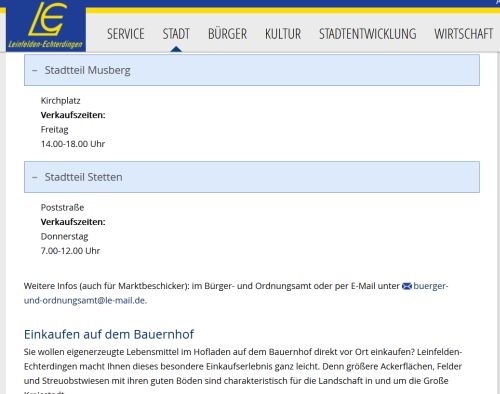 Wochenmarkt Leinfelden-Echterdingen Stadtteil Stetten Leinfelden-Echterdingen / Stetten